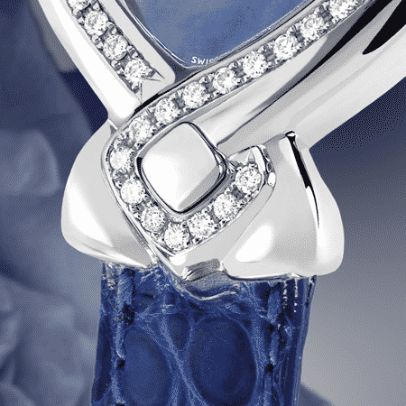 luxury wrist watches for women - Infinity steel alligator: Steel watch set with 50 diamonds, blue mother-of pearl dial, nickel-plated hands, steel cabochon, blue alligator strap