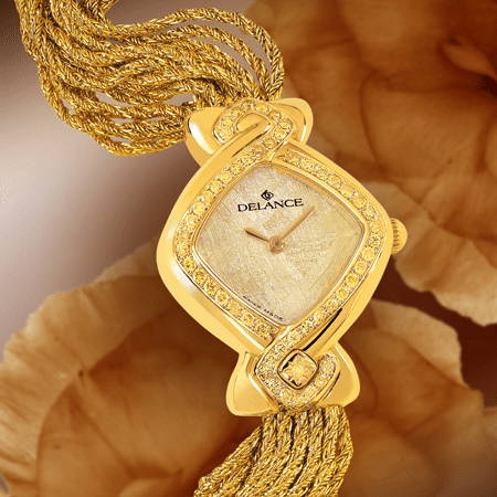 luxury wrist watches for women - Jonquille: Gold watch set with 50 yellow diamonds, special yellow luz dial, gold-plated hands, gold cabochon with a yellow diamond, yellow gold cascade bracelet