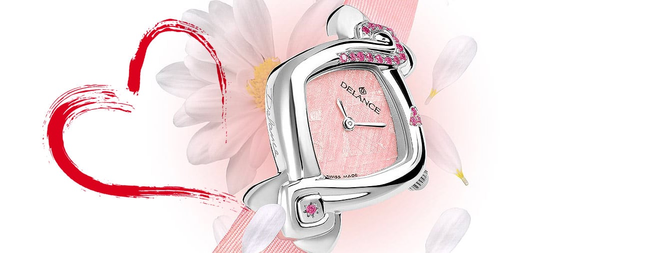 Valentine, une montre pour votre amoureuse, avec trois saphir roses en forme de coeur